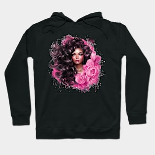 Afro Cute Girl with Pink Flower Hoodie